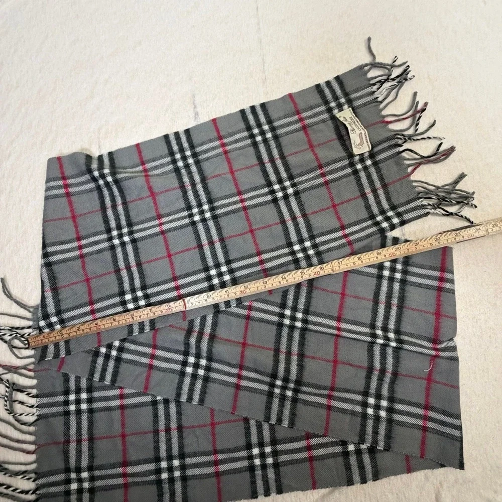 Rong Jia 100% Cashmere Scarf Gray Plaid Fringe Soft‎ Luxury Unisex